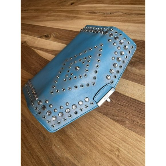 Turquoise Prada Wallet Purse Crossbody Rhinestone and Rivet detail Perfect Cond - Picture 7 of 10